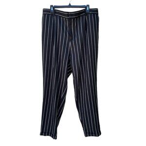 Forever 21 Women’s Relax Fit Pleated Black Pinstripe High Waist Trouser Sz 2X
